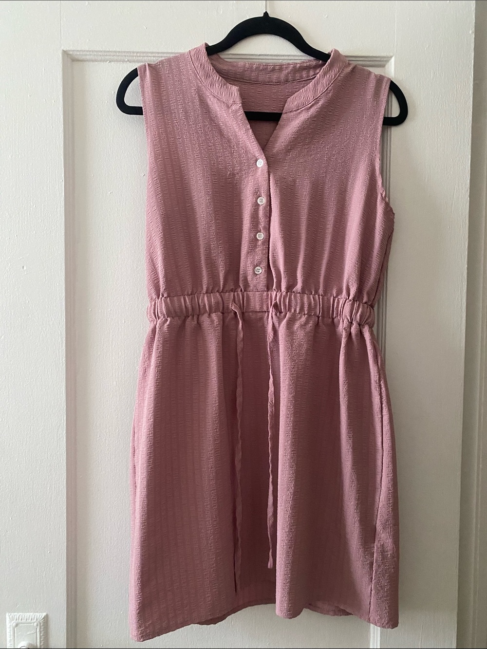 SHEIN Dusty Rose Sleeveless Button-Front Drawstring Dress